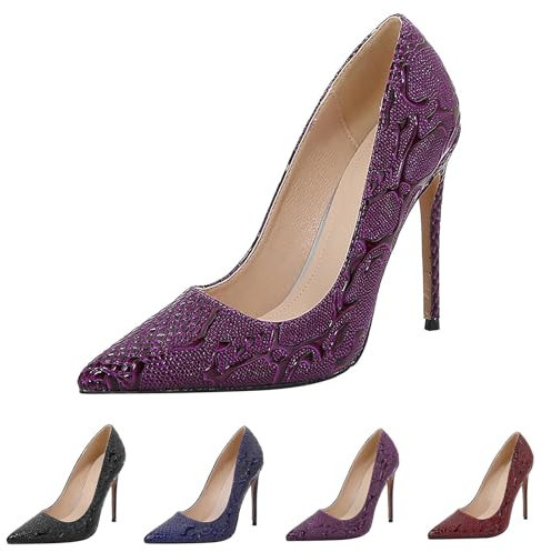 Eleganti décolleté da donna con tacco stucco, stile classico, per feste di nozze, con punta leggera, punta leggera, per feste, da sera, per matrimoni, feste, Lilla, 45 EU