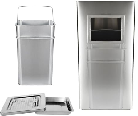HUOLE Pattumiera in acciaio inox cestino pattumiera a pedale contenitore rifiuti, Pattumiera in Acciaio Inox con Portacenere per Esterni, Posacenere da Pavimento-30 * 24 * 60 cm 48 L-Argento (1 PZ)