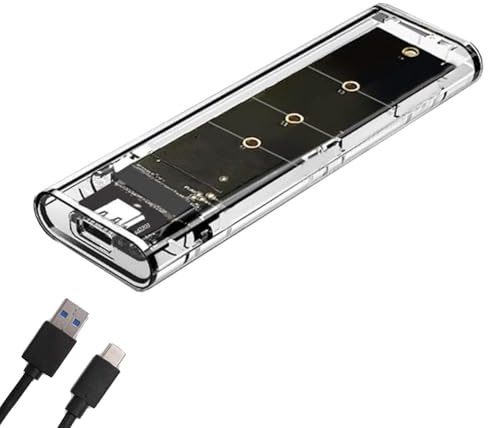Puleuroy Carcasa para SSD M.2 NGFF de Doble Protocolo Transparente con Puerto USB Tipo C, 10 Gbps, PCI-e M2 SSD, Carcasa Externa Transparente para Disco Duro