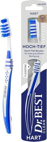 Dr.BEST Hoch-Tief Zahnbürste, Hart (1 Stück). Die kürzeren Borstenreihen reinigen die Zahnoberfläche, die längeren sind speziell für die Reinigung der Zahnzwischenräume konzipiert (Packung mit 5)