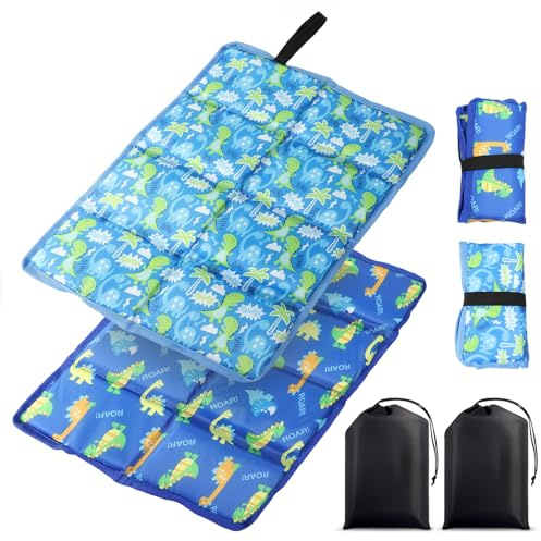 MHwan Sitzkissen Outdoor, 2 Stück Leicht und Kompakt, Wasserdicht und Wetterfest, Warmes, Weiches, Faltbar Sitzunterlage Thermo, Camping geeignet für Kinder und Erwachsene (Dinosaurier)