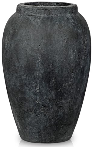 Hög 27 cm keramikvas handgjord vintage vaser terrakottavas bordsvas av keramik för dekoration vardagsrum hemmakontor, vas för pampasgräs, rustik antik dekor, svart