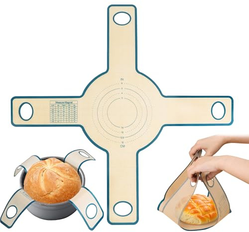 Silikon Backmatte für Dutch Oven mit 4 Armen Brotschlinge – Wiederverwendbar, Lange Griffe, Antihafte Oberfläche & Einfach Zu Reinigen | Perfekt für Brot, Pizza & Teig​ Backen Zubehör