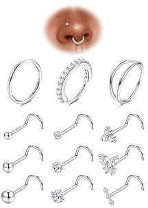 Adramata 12Pcs 20G Piercing Nez Acier Chirurgical - Anneaux & Studs en Forme de L pour Femme Homme, Hypoallergénique Piercing Helix Septum Anneau Argent Or Bijoux