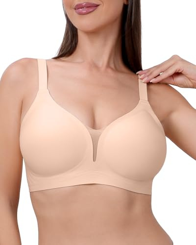 Channo Sujetador sin Aros con Escote en V para Mujer: Bralette sin Costuras de Cobertura Total Cómodo Transpirable con Buen Soporte - Beige M