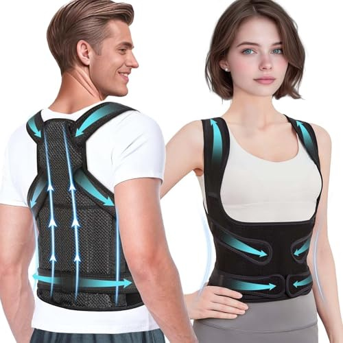 MUMIK Corrector de Postura para Espalda, Fajas para Espalda para Hombres y Mujeres Corrector Postural Entrenador de Posture Corrector Ajustable para Hombros, Cuello y Cintura (Negro, Large)