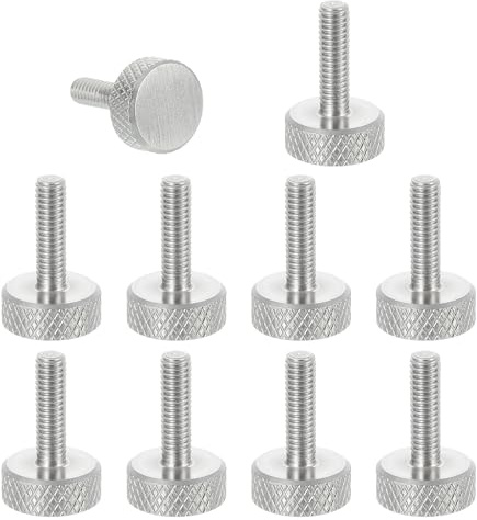sourcing map Lot de 12 vis moletées M4 x 14 mm, vis moletées à tête plate en acier inoxydable 304, boulons à tête moletée métrique, boutons de serrage, 12 mm de diamètre
