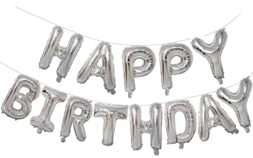 DazzJoy Happy Birthday Ballon Girlande,Happy Birthday Luftballon Silber,Buchstaben Ballons,Birthday Decorations,Folienballon Geburtstag,Geburtstagsballon Banner,Geburtstagsbanner für Erwachsene Kinder