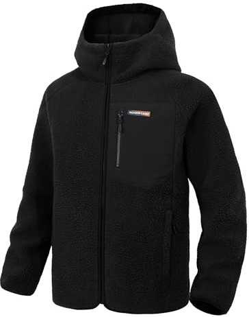 Pioneer Camp Veste Polaire Chaude Homme – Capuche RéGlable, 5 Poches Zippées, Tissu Doux et Respirant – IdéAle pour RandonnéE, Escalade, Ski Ou Usage Quotidien（Black;L