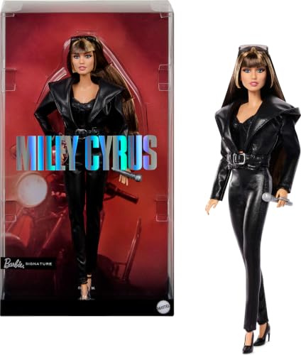 Barbie Signature Doll, Miley Cyrus Posable Collectible in Faux Leather Outfit with Hood and Heels, JJY06