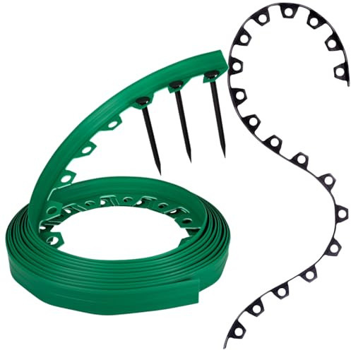 GARDENIX Bordure de pelouse Flexible en Plastique - Vert - 10 m - 20 piquets - Hauteur 4 cm - Résistant aux intempéries - Bordure de Parterre de Fleurs - pour Jardins et tondeuses Robots