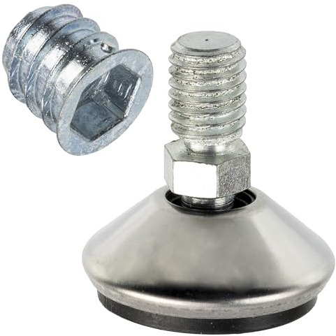 AERZETIX - Kit de 10 Pieds vérins de Meubles pivotants articulés réglables M10 à Visser + 10 Inserts filetés M10 à 6 pans Creux | en Plastique et Acier | nivellement Bois ferrure Assemblage