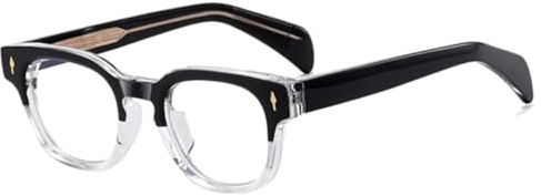Mode fyrkantiga glasögonbågar för kvinnor Retro klara glasögon Herrbågar med fjädergångjärn och nitar (svart transparent)