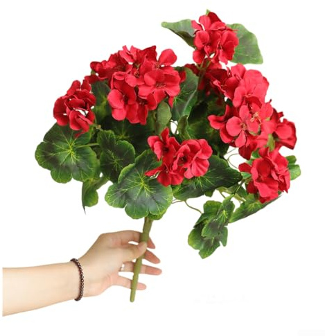 Ramo de tela de seda de begonia artificial de 9 cabezas con pétalos realistas y tallos de alambre para una larga duración para decoración del hogar y exhibiciones de boda (rojo)