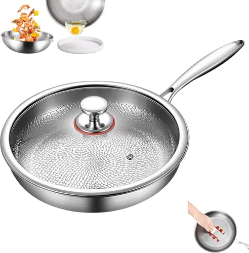 Titanium Pan,siraatskitchen Titanium Hammered Pan Pro with Lid,for Cooking Non Toxic,Ultra-Durable Scratch-Resistant, Non Stick Nutri, for All Stovetops-30cm