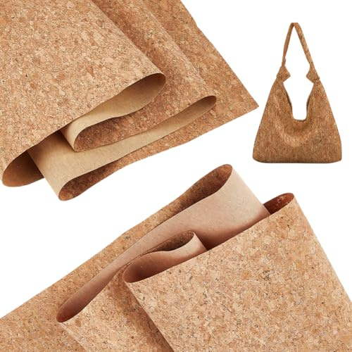 SUPERFINDINGS 2 Roll Korkstoff 2.4m Dünnes Weiches Kork 20.5cm Breiter PU Leder Stoff Kork Leder Blätter Nature Retro Kunstleder Blätter für Lederohrringe Taschen Münzgeldbörsen Brieftaschen Notizbuch