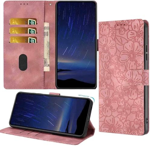 Funda para Motorola Moto E13, a prueba de golpes, de piel sintética, con tapa tipo libro de flores, con soporte magnético, ranura para tarjetas, funda protectora para Motorola Moto E13, rosa