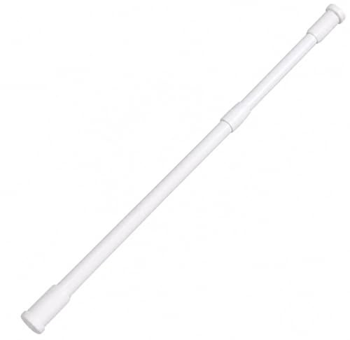 PARENCE – Varilla telescópica metálica de cortina de ducha blanca 70–120 cm – sin agujero – fijación de presión – Ø tubo 20 mm/Ø tapa final 32 mm