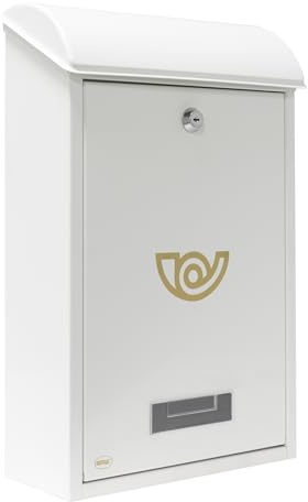 Amig - Buzón de Correo Exterior Modelo 2 - Diseño Elegante y Seguro - Fácil Instalación y Alta Durabilidad - Ideal para DIN A4 - Blanco - 40x25x10 cm - Metal