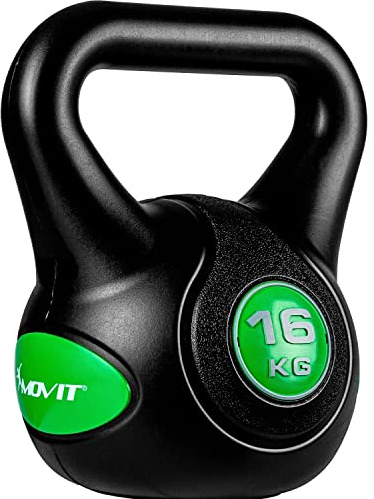MOVIT Kettlebell STYLISH BLACK, Kugelhantel mit bodenschonender Kunststoffhülle, 2 kg bis 20 kg, schadstoffgeprüft