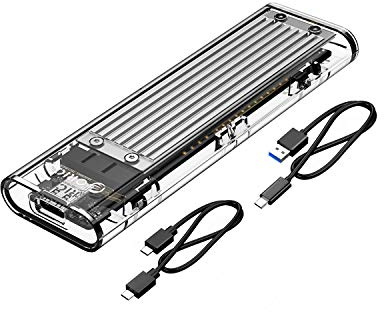 ORICO M.2 NVMe SSD Gehäuse, USB-C Adapter USB 3.2 Gen2 (10Gbps), Transparent Externe M2 Gehäuse für PCIe M-Key/B+M Key NVMe SSD 2230/2242/2260/2280, Silber -TCM2