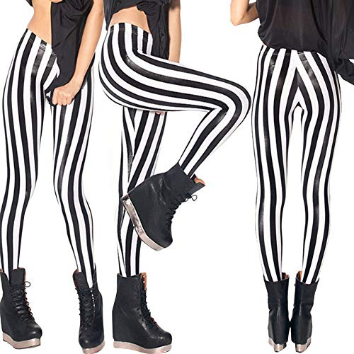 FYMNSI Damen Leggings Vertikal Gestreift Stretch Strumpfhose Leggins Streifen Lange Hosen Dünne Dehnbar Schlank Hüfthose Yoga Lauf Fitness Workout Freizeit Hose Weiß 3XL
