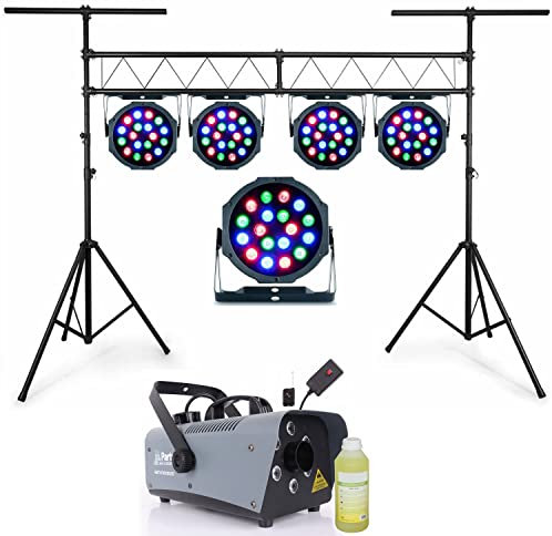 Ibiza light - 5 Parled 18X DMX jeux de lumière + 1 portique dj de 3M en acier + 1 Machine à fumée 1200w + 2 télécommandes PA SONO DJ MIX LIGHT