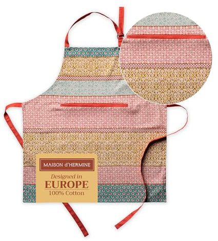 Maison d'Hermine Schürze, 100% Baumwolle (70 cm x 85 cm) | Verstellbarer Nackenriemen, Clothapron mit Mitteltasche und langen Bändern für Damen, Herren