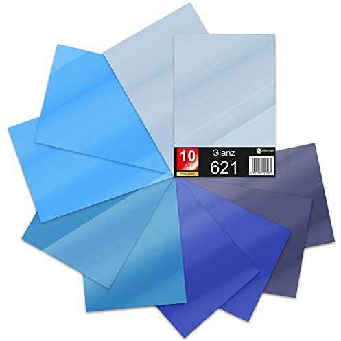 Finest Folia 10 x Din A4 Bögen Plotterfolie 621/631 Selbstklebende Folie im Set Vinyl zum Plotten DIY Bastelfolie Sticker Beschriftung Aufkleber 29,7x21cm (Blautöne Matt, 10er Set)