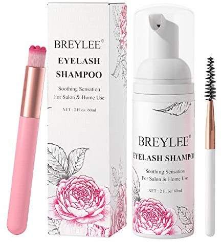 Wimpernverlängerung Shampoo 60ml + Pinsel + Mascara Wand Augenlid Schäumen Reinigung, Lash Shampoo Reiniger, Nährende Formel, Paraben & Sulfat frei, Make-up Entferner, Salon und Zu Hause verwenden