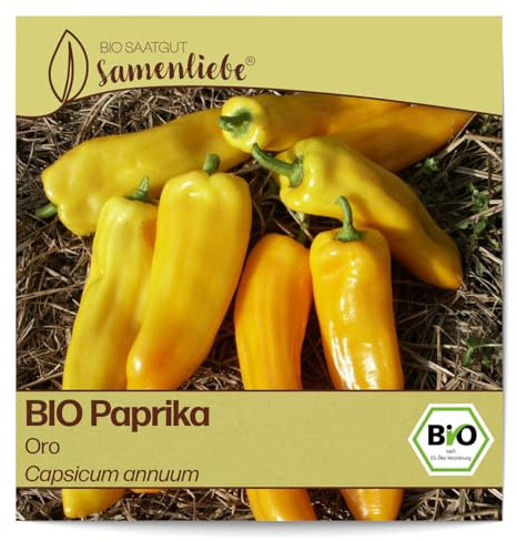Samenliebe BIO Paprika Samen alte Sorte Oro süße Spitzpaprika Gemüsepaprika gelb 10 Samen samenfestes Gemüse Saatgut für Gewächshaus Freiland und Balkon BIO Gemüsesamen