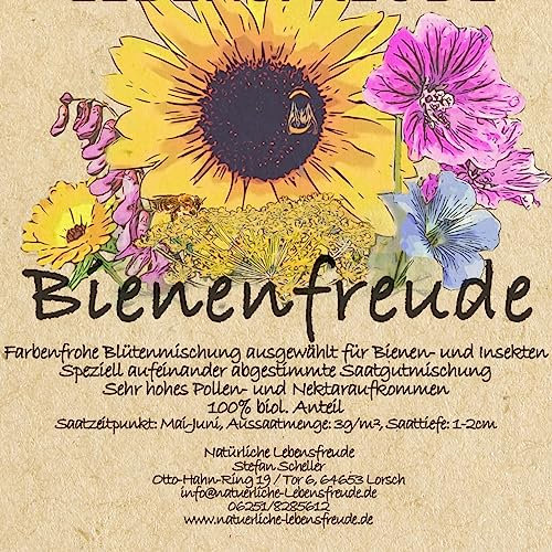 Natürliche Lebensfreude - 100g Bienenfreude - Bio Wild Blumensamen – geprüfte Qualität – Wiese -Bienensamenmischung - Bienensamen - für Bienen - Blumenwiese