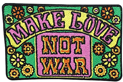 Finally Home Make Love not War Hippie Patch zum Aufbügeln - Peace Aufnäher | Motiv für Hippie - Fans: Blumen, Frieden & Flowerpower. Als Bügelbild für Jacke, Beutel & Verkleidung.