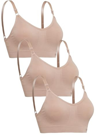 Channo Reggiseno Sportivo Comodo e, Senza Ferretto e Senza Cuciture, con Imbottitura Rimovibile - Confezione da 3, Visone, L/XL