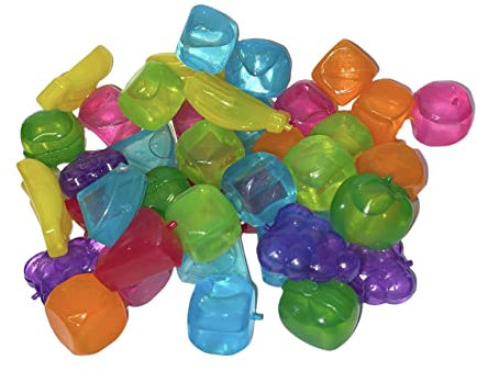 eMKay 40 Pcs BPA Free Multicoloured Plastic Reusable Washable | Mixed Square and Fruit Shaped ICE Cubes,Fast Freezing,No Fuss, Easy to use & Store and Ideal for Drinks,Parties & BBQs