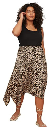 Trendyol Women Midi Line Knit Plus Size Skirt Falda, marrón, XXL Grande para Mujer