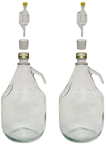 Do It At Home DIAH Set 2 x 3L Glass Demijohn Carboys with Handles - Complete Small Batch Fermentation Jug Set with Airlocks, Rubber Bungs & Screw Caps for DIY Winemaking, Mead & Cider