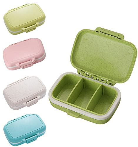 WUDQIJI Pillendose Tablettenbox Pillenbox Medikamentenbox 4 Stück 4 Farben | Reise pillendosen Klein Tablettendose Pillenetui mit 3 Abnehmbare Fächern für Reise täglichen Gebrauch 8 x 5 x 2,6 cm