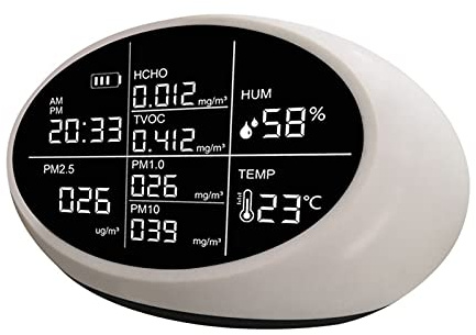 ,Detectores de Gases Detector de formaldehído Polvo Versión en inglés con Manual en inglés PM2.5 HCHO TVOC Temp Hum