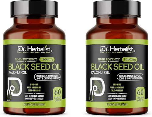 Dr. HERBALIST Black Seed Oil Capsules 1600mg - Cold Pressed Nigella Sativa Softgels with Thymoquinone | Supports Overall Wellness & Immune Vitality* | Halal, Non-GMO | 60ct