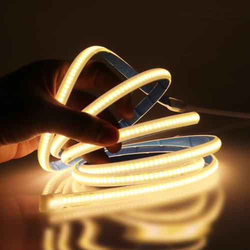 Wisada 220V COB LED Streifen 20M, 288 LEDs/m Flexible Superhell Warmweiß CRI≥85 LED Lichtband, IP65 LED Band Lichtschlauch Leiste Kette Selbstklebend mit Stecker für Schlafzimmer, Schrankbeleuchtung