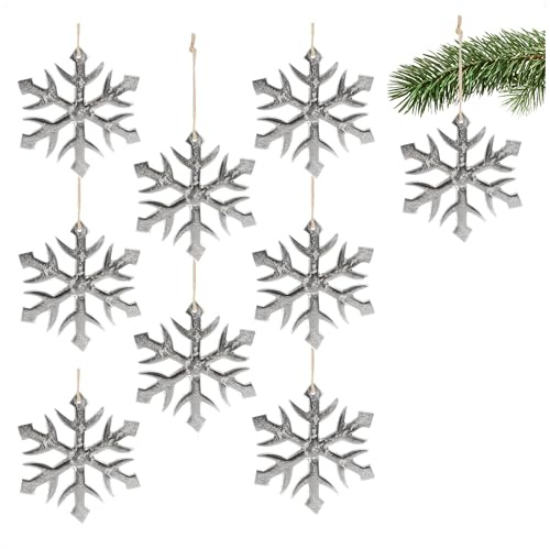 com-four® 9X Hängedeko Schneeflocke, Dekofigur aus vernickeltem Aluminium | weihnachtliches und elegantes Wohnaccessoire - Dekoration für die Winterzeit