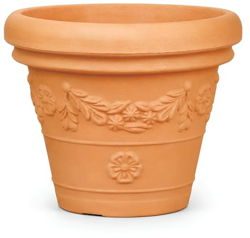 Tecnokit Tera Vaso Grande Festonato Ø55 cm Anticato in Resina, Vaso Decorativo Effetto Terracotta per Interno ed Esterno, Fioriera Classica Grande per Piante, Fiori e Giardino