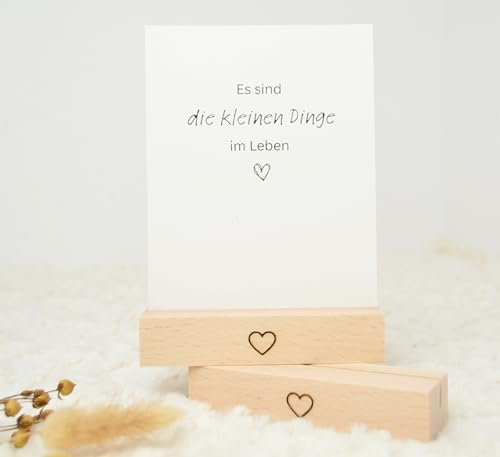 DwieDeko® Kartenhalter Holz 2er Set schwarzes Herz – Fotogeschenke beste Freundin - Geschenke für Frauen - Tischkartenhalter für Affirmationskarten - Danke Geburtstag Erwachsene o. Kinder