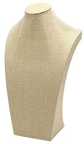 Schmuck-Organizer-Ständer Leinen-Schmuckbüste, Halskettenbüste, beige Halskette, Mannequin-Ausstellungsständer, dreidimensionaler Schmuckständer for Einzelhandelsgeschäfte und Messen Halsketten-Präsen