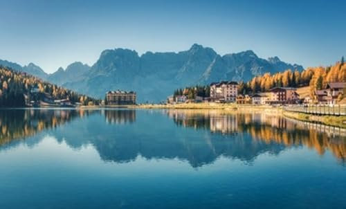 adrium Acryl-Bild 50 x 30 cm: Schöner berühmter Misurina-See bei Sonnenuntergang im Herbst in den Dolomiten, Italien. Landschaft mit See, Bergen, blauem (116743327)