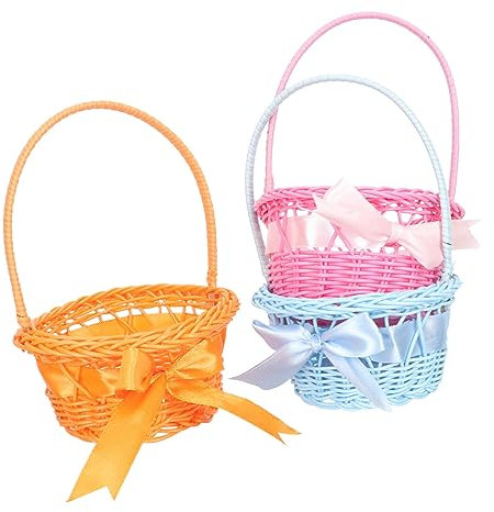CAXUSD 3pcs Handheld Woven Egg Basket Easter Egg Containers Festival Storage Basket Random Color