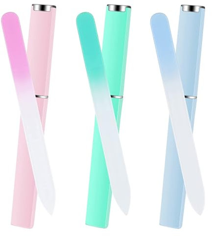 YUUSIKCO Professionelle Nagelfeile - 3 StüCk Premium Glas Nagelfeile Mit Etui Mehrfarbige Kristallnagelfeile Doppelseitige Nagelfeilen FüR NatüRliche NäGel ManiküRe Werkzeugee