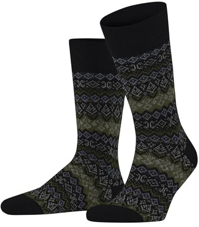 FALKE Men's Aspen M So Wool Cashmere Patterned 1 Pair Socks, Black 3000, 8.5-11