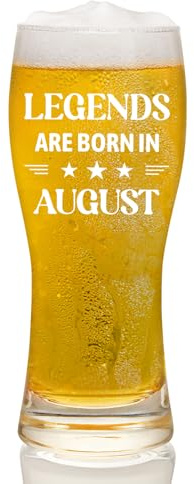 Joymaking Beer Glass 15oz - Legends Are Born in August, Birthday Gift for Men Who Has Everything - Unique Present for Him